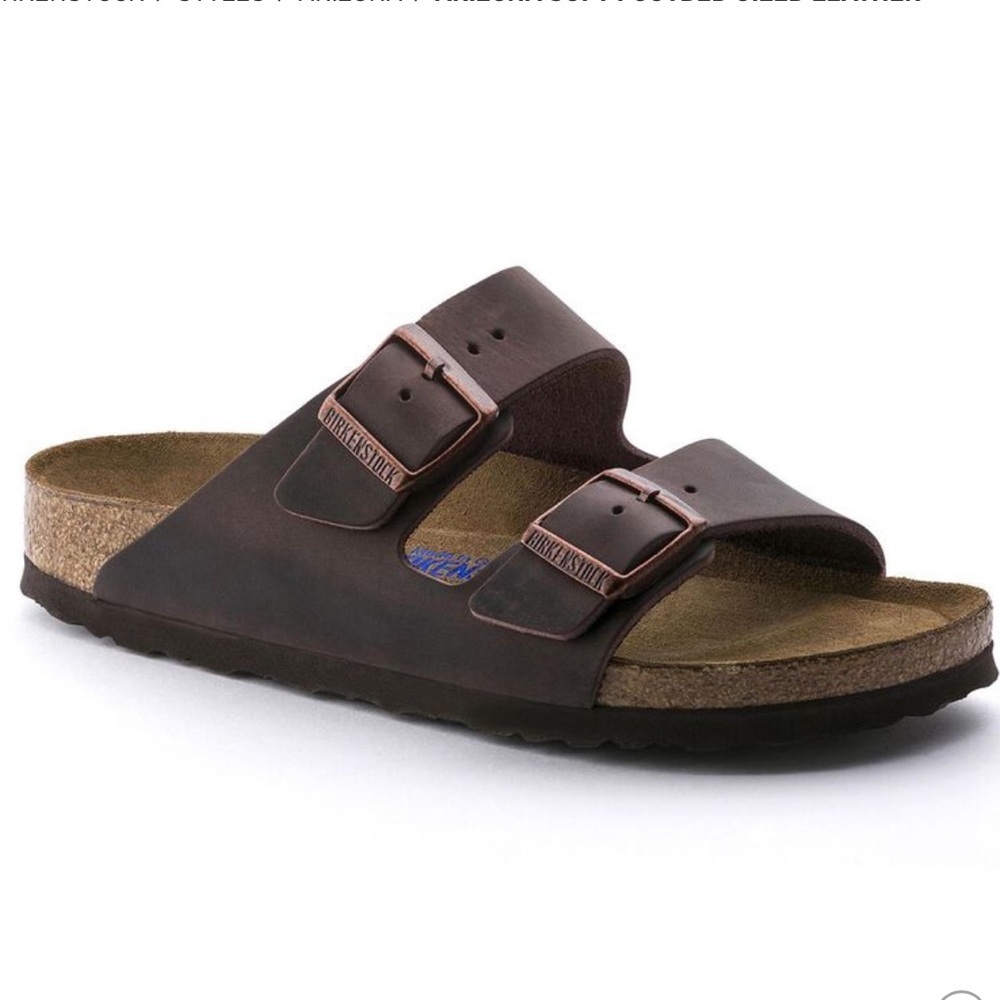 Birkenstock Arizona Soft Footbed Oiled Leather 2 Strap Buckle Sandals Eva Sole